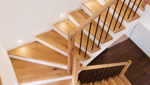 Hardwood staircase in a dry, inland environment showing stability and resistance to warping